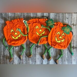 PACK OF 3 VINTAGE DRAWSTRING PUMPKIN CLOTH BAGS with tags